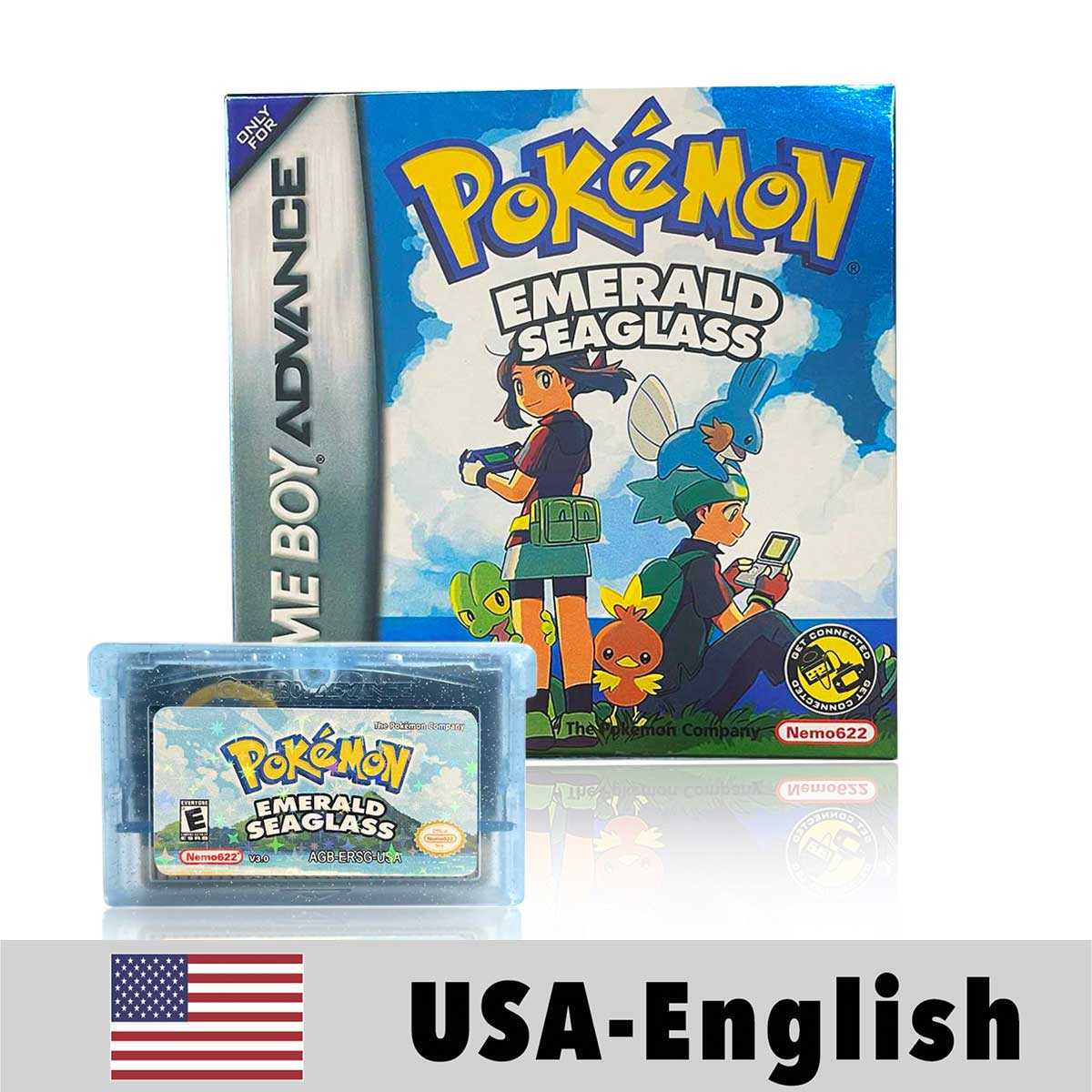 USA Pokemon EMERALD SEAGLASS v3.0 cart box tray For GBA